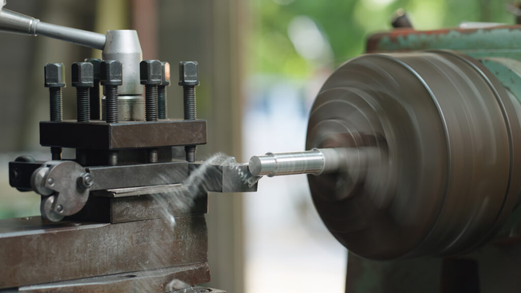 A metal lathe in operation