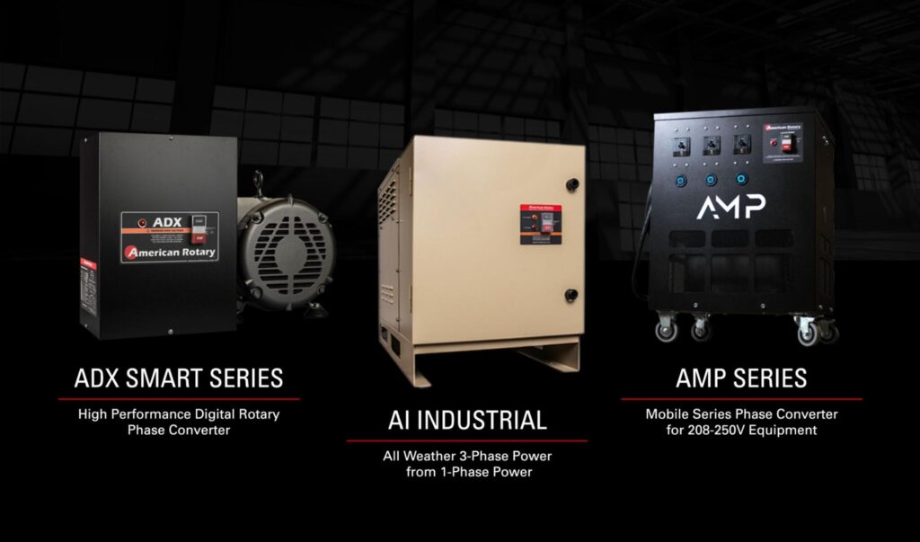 A lineup of three American Rotary phase converters